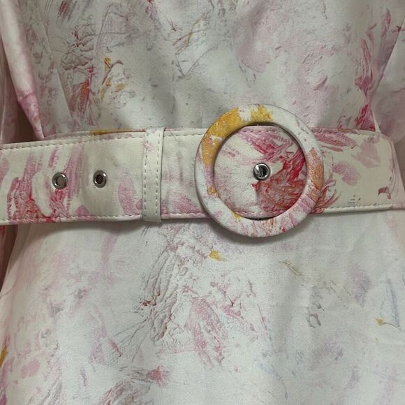 BCBG Maxazria Pink White Floral Satin Mini Dress Belted Pockets NWT 16 $348 MSRP - Picture 6 of 16